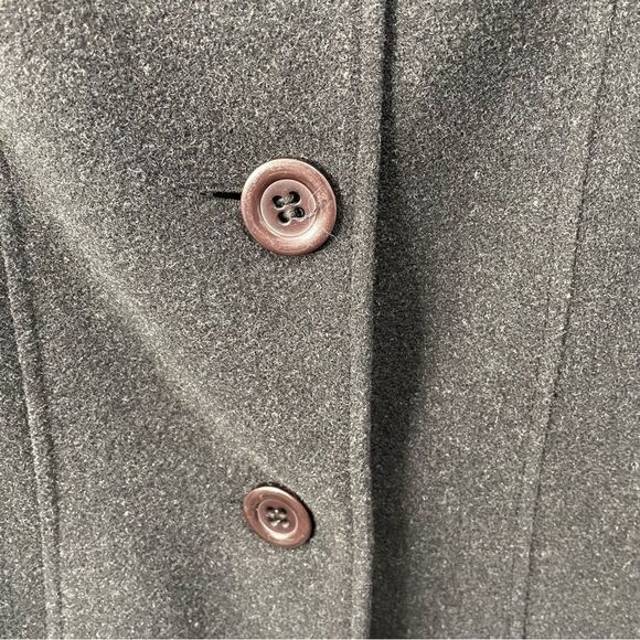 [4] Vintage Dark Grey Wool & Cashmere Pea Coat with Brown Buttons - Picture 7 of 12